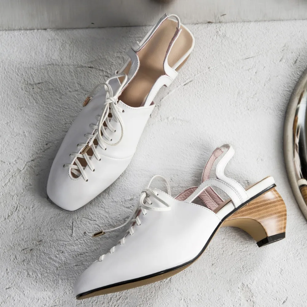 

3 Color plus size 43 women's genuine leather slingback slip-on pumps square toe cross strap high heel evening sandals shoes sale