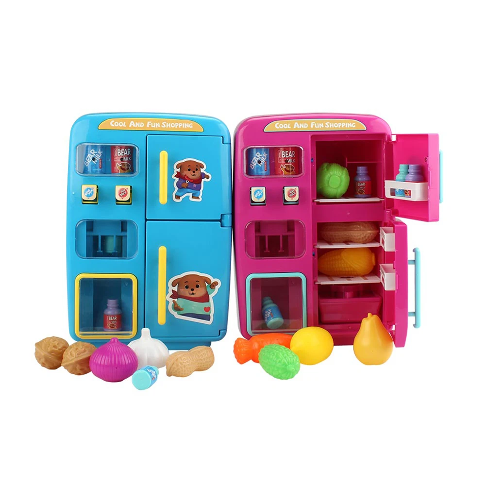 

Children's Electric Simulation Double Refrigerator Vending Machine Play House Toy Fruit Vegetable Food Pretend Play Children