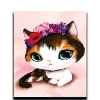 

3D 5d Diamond cross stitch painting Square \ diamond Round mosaic room room Full Diamond Kitten embroidered in pink peach color