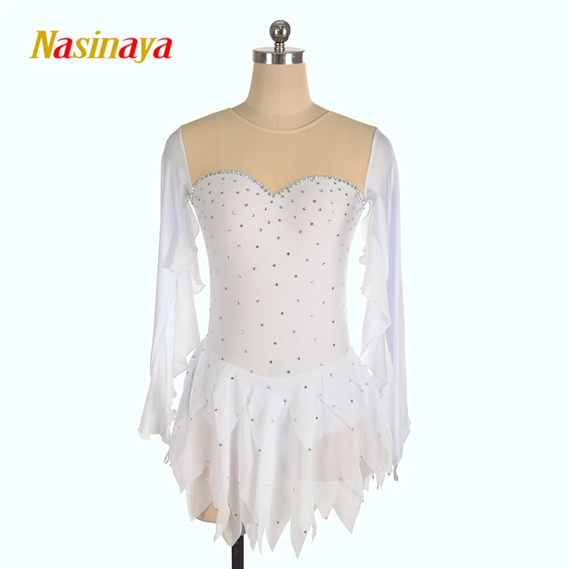 

customized clothes ice figure skating dress rhythmic gymnastics white adult child girl show skirt performance rhinestone