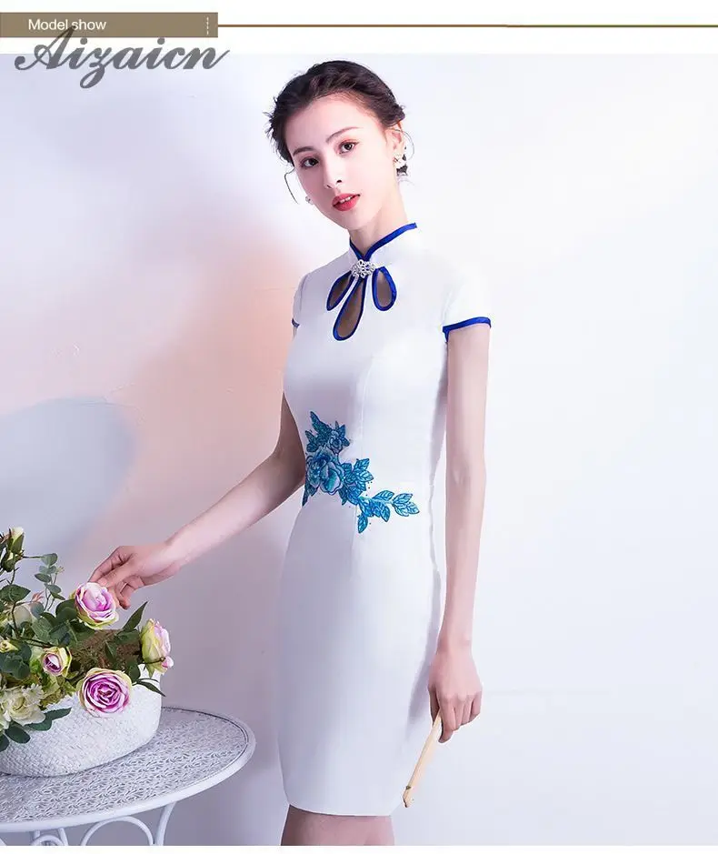 2018 Белый Лето Cheongsam мода на день рождения Традиционный китайский костюмы для женщин Свадебные Qipao Восточный вечернее платье