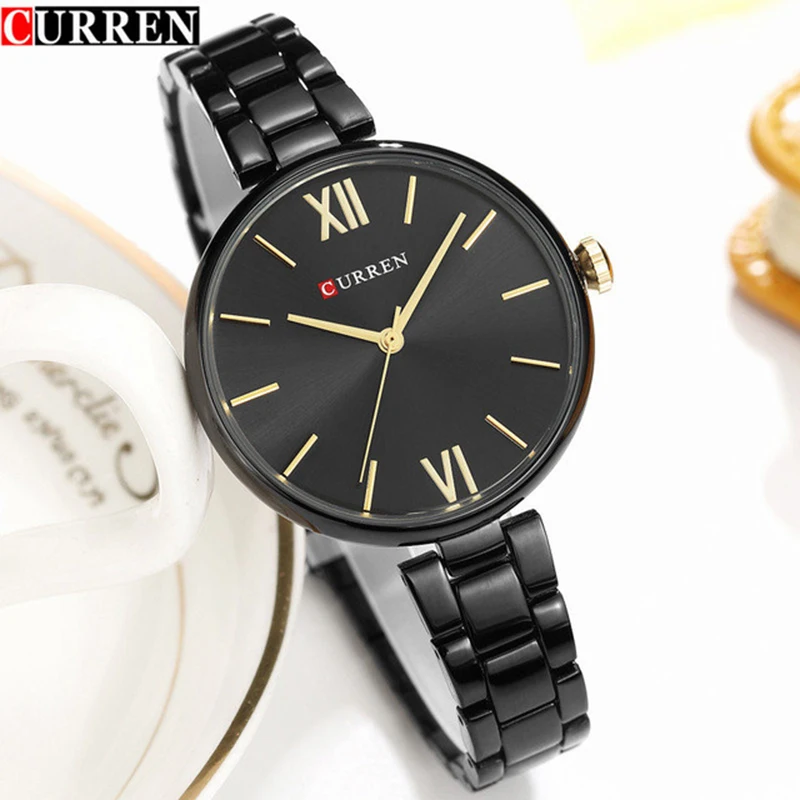 Goedkoop Damesmode Zwart Quartz Horloge 2018 Curren Horloges Vrouwen Merk Luxe Rvs Armband Sieraden Polshorloge Voor Dames
