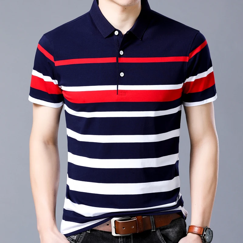 Men Polo Shirt 2018 Summer Men Business Casual Breathable blue Striped