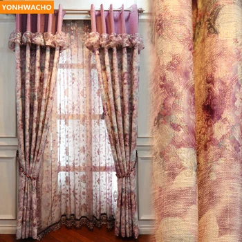 

Custom curtains European Princess garden girl children's bedroom dreamy pink cloth blackout curtain tulle drape panel B206