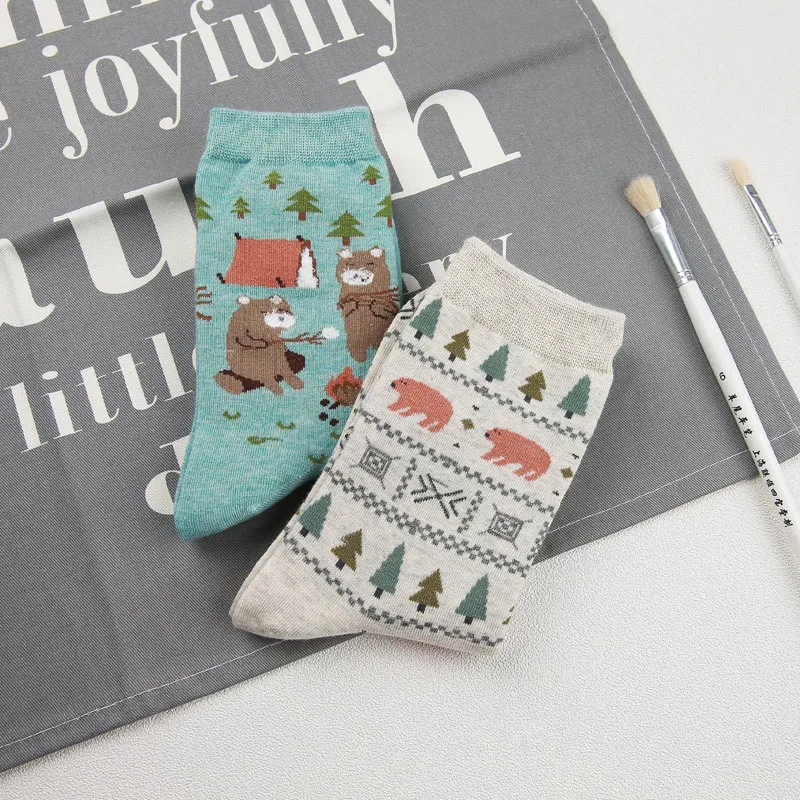 [PEONFLY] Cute Polar bear animals lovely cartoon cotton socks south Korean Creative colorful fashion socks beautiful floor socks