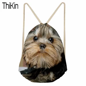 

THIKIN Backpack Cute Dog Print Strap Drawstring Bag Women Small Travel Shopping Rucksack Storage Package Daypack Mochilas Bolsa