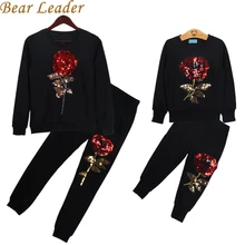 Bear Leader 2016 New Winter Style Family Matching Outfits Mother And Daughter Long Sleeve Rose Floral Sweatshirt+Pants 2Pcs Suit