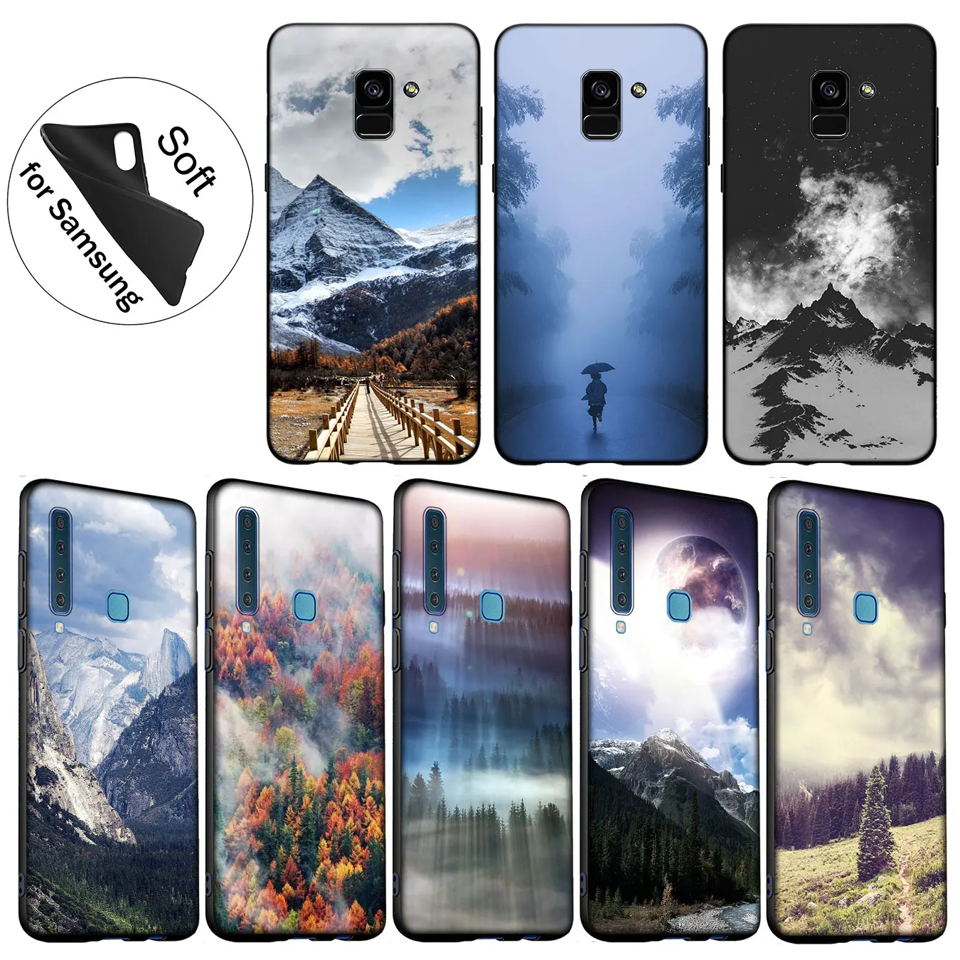 IYICAO Mountain Forest Clouds Soft Silicone Case for Samsung Galaxy A6 A9 A8 A7 2018 A3 A5 2016 2017 Note 9 8 10 Plus Lite |