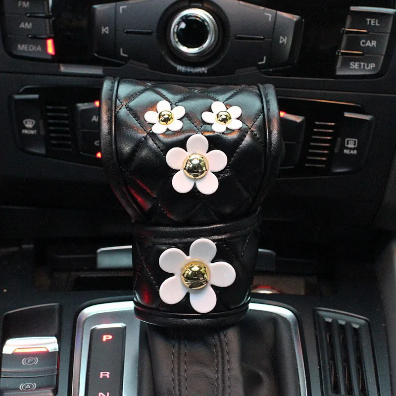 Cute-Daisy-Flower-Premium-Leather-Handbrake-Sleeve-Women-Gear-Shift-Cover-Car-Styling-2