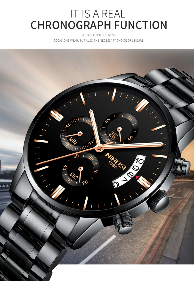 NIBOSI Men Watch Chronograph Sport Mens Watches Top Brand Luxury Waterproof Full Steel Quartz Gold Clock Men Relogio Masculino (2)