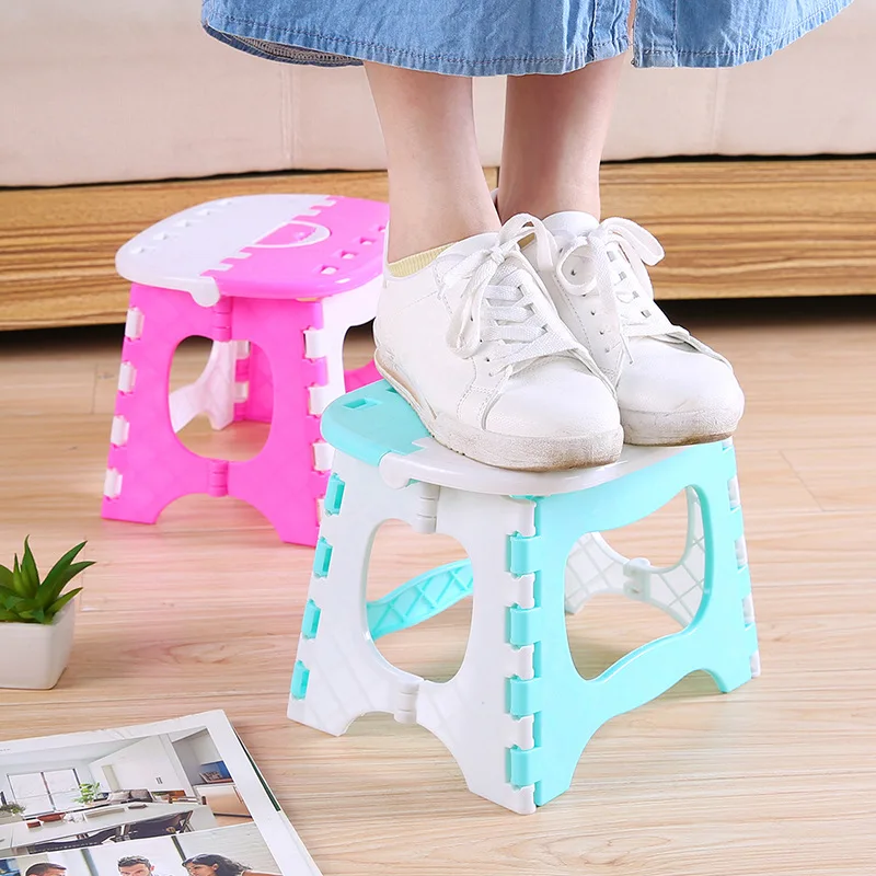 

Portable Fold Stool Creative Light Blue Plastic Folding Thicken Child Chair Bathroom Cartoon Small Bench