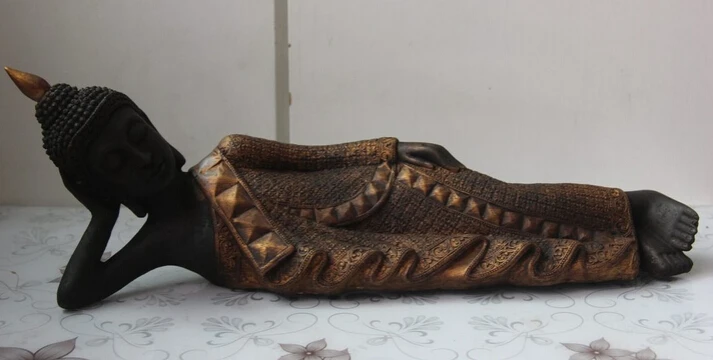 

fast shipping USPS to USA S2858 Folk Buddhism Bronze Copper Thailand Sakyamuni lie-down sleeping Buddha Statue