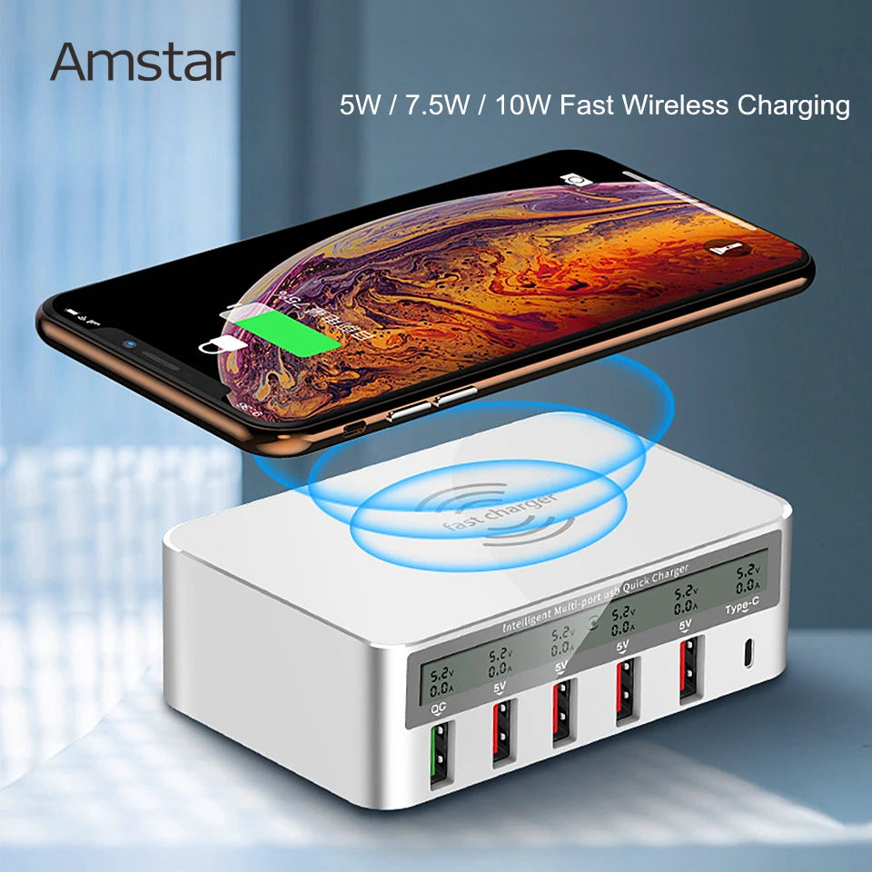 Беспроводное зарядное устройство Amstar 10 Вт Qi 5 В/8 А 6USB портов быстрая зарядка 3 0 Тип