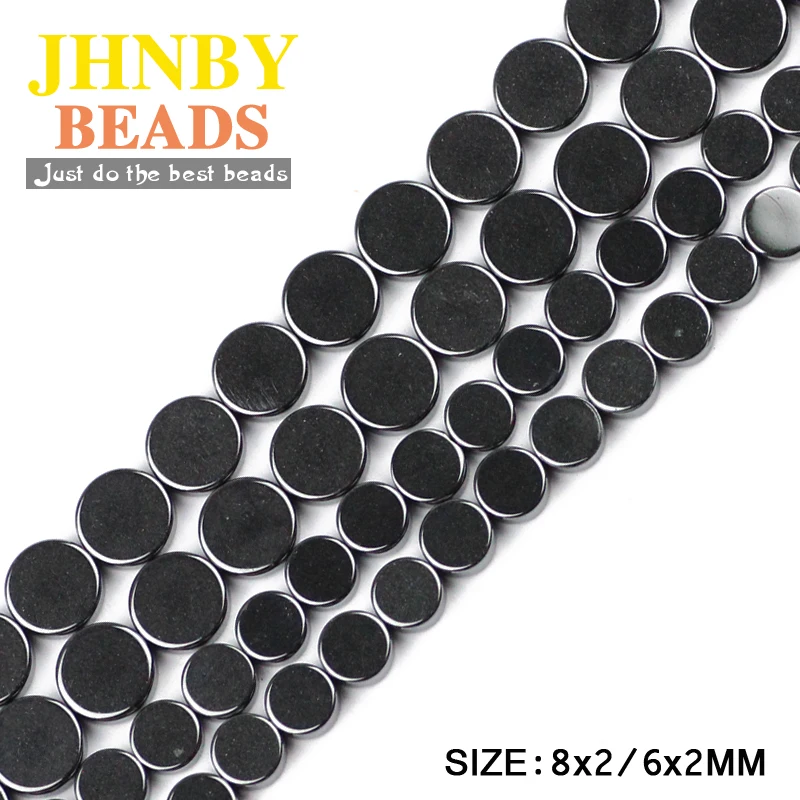 

JHNBY COINS Black Hematite bead 8/6MM Natural Stone magnetite Flat Round Loose beads For Jewelry bracelet Making DIY Accessories