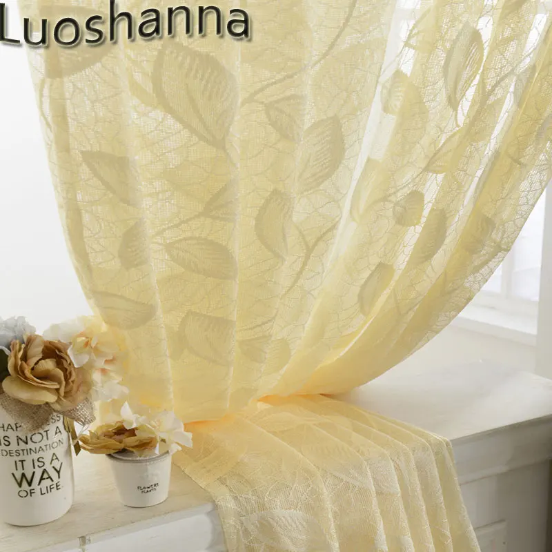 

Luoshanna Yellow Type Jacquard Curtain Pastoral Leaves For Living Room Tulle Kitchen Bedroom Window Sheer Cortinas Finas Cortina