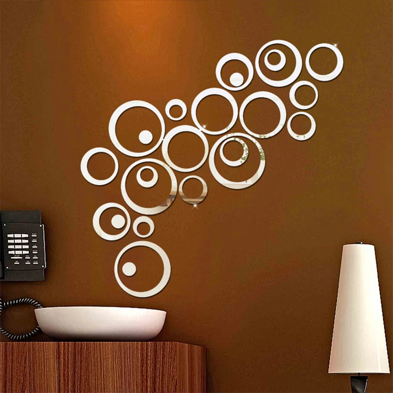 aooyaoo Circle Mirror DIY Wall Sticker Wall Decoration 24pcs Grey 