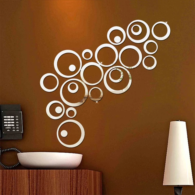 new 24pcs/set 3d diy circles wall sticker decoration mirror wall