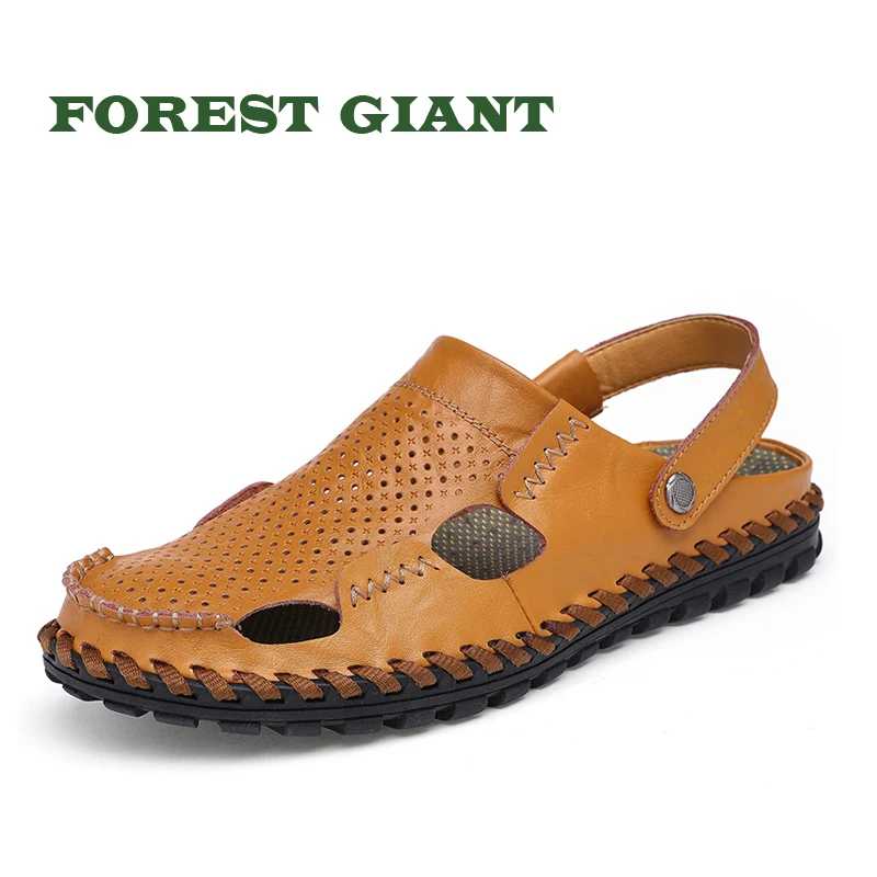 

FOREST GIANT Men Summer Genuine Fashion Sandals Male Sandalias Beach Shoes Soft Bottom Summer Breathable Men sandalias 860