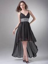 Sexy Black High Low Prom Kleider Für Junioren V-ausschnitt Perlen Chiffon party Kleider Kreuzfahrt Urlaub Kleider Mit Straps cd6946
