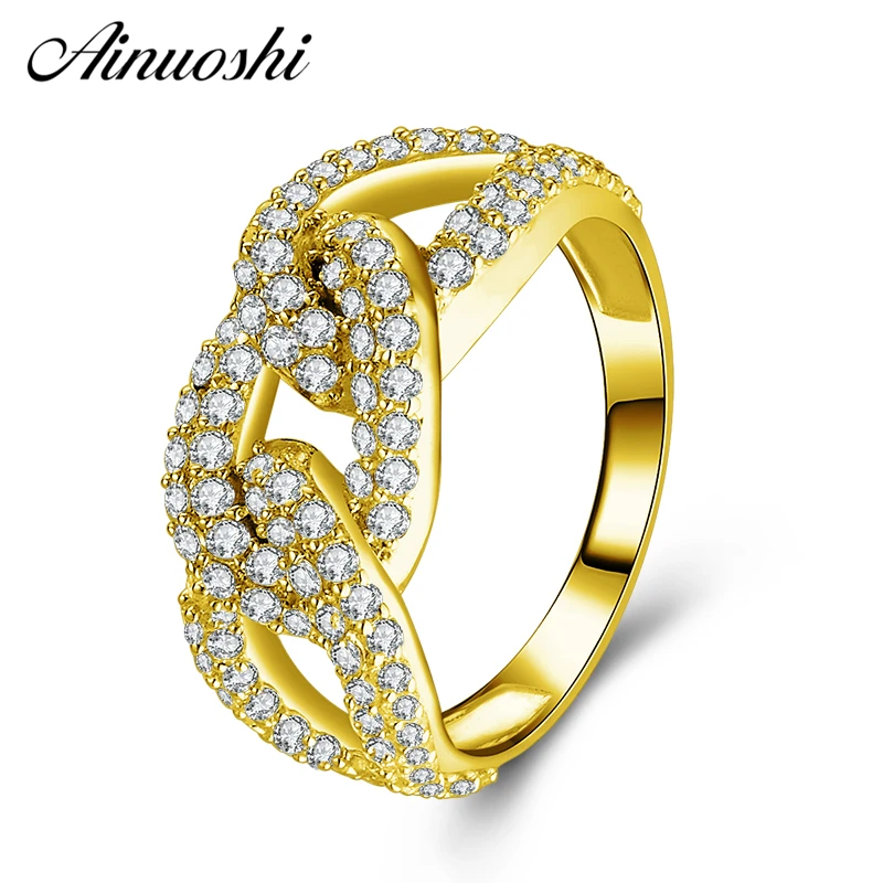 AINUOSHI 14 K массивная, желтая, Золотая звено цепи кольцо Сверкающее Имитация алмазов CZ широкий диапазон обручальное кольцо с кисточкой для женщ... AINUOSHI 14 K массивная, желтая, Золотая звено цепи кольцо Сверкающее Имитация алмазов CZ широкий диапазон обручальное кольцо с кисточкой для женщ...