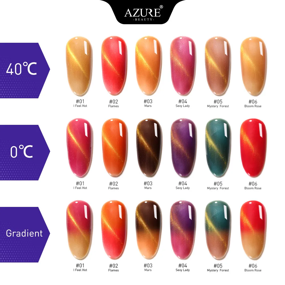 Azure Beauty гель для кошачьих глаз температура хамелеона УФ лак ногтей отмачиваемый