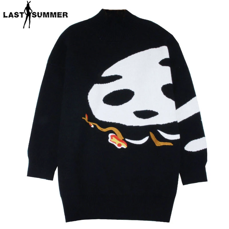 

New Fashion 2019 Women Autumn Winter Embroidery Bear Long Sweater Pullovers Casual Warm Female Knitted Sweaters Pullover Lady