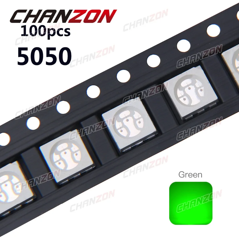100 шт. SMD Chip LED 5050 зеленая поверхностное крепление SMT лампа DC 3 2 V 60mA свет ультра
