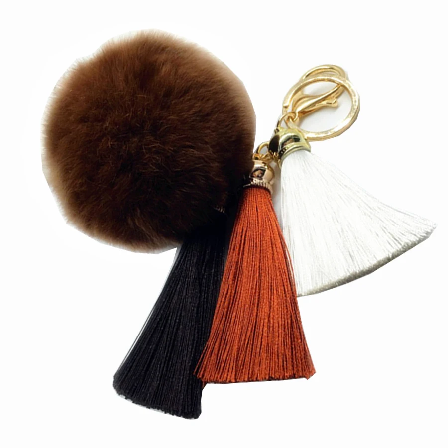 Genuine 8cm Rabbit Fur Ball Plush Key Chain Ring Holder POM Keyring Charm Tassel Pompom Car Bag Keyfobs Pendant Jewelry R206 | Украшения и