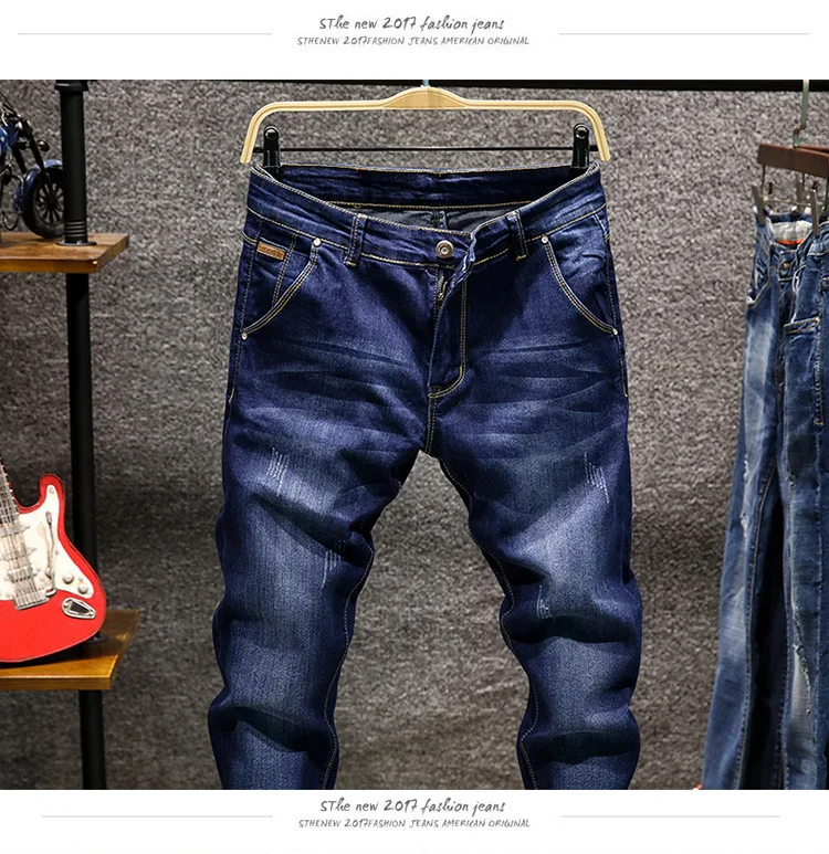 Новые модные джинсовые брюки, однотонные облегающие джинсы, мужские дизайнерские потертые ретро Длинные Стрейчевые узкие джинсы, 6 цветов, хаки, черный, темно-синий