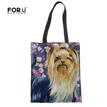 FORUDESIGNS складная сумка для похода в магазин цветок Йоркширский для женщин прочный журнал повседневные сумки милые собаки девушки Экологичные сумки