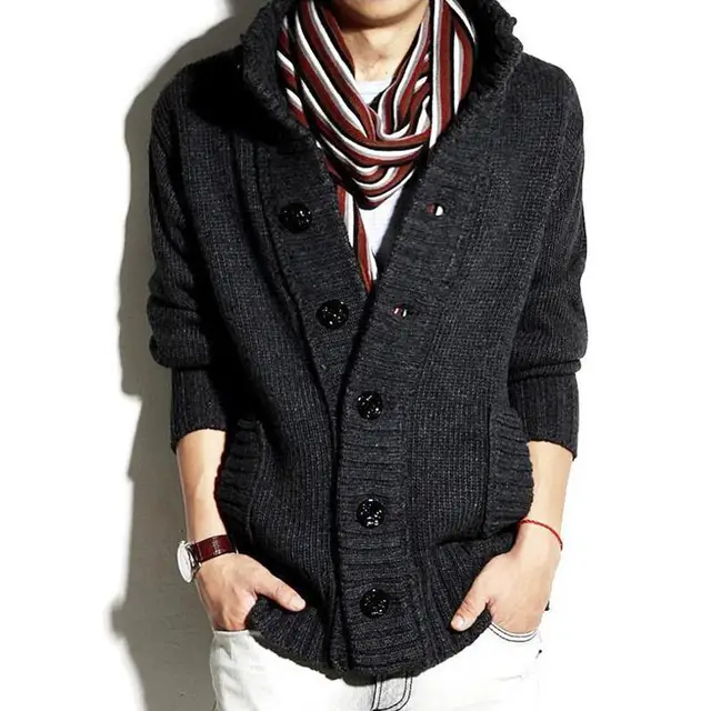 Winter Trui Mannen Dikke Warme Katoen Stand Kraag Solid