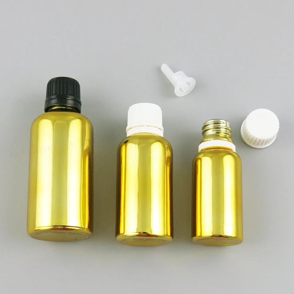 12 x 새로운 디자인 5 ml 10 ml 20 ml 30 ml 50 ml 100 ml 리필 골드 유리 병 탬퍼 분명 cap1oz 유리 화장품 용기