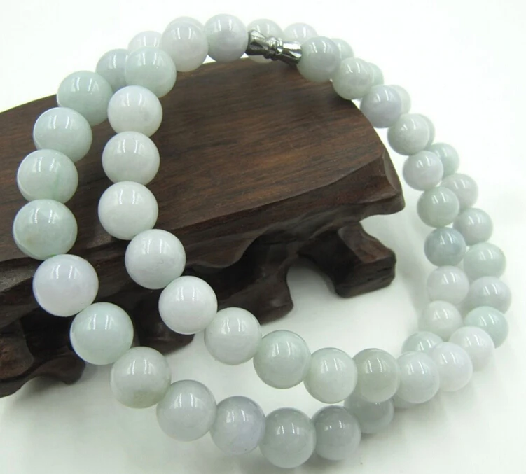 

bjc 0001499 Chinese Natural Aqua Jade/Jadeite Round Beads Necklace 10mm