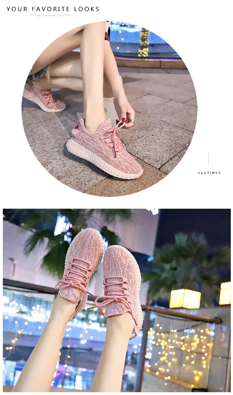 Женская Корейская версия новых летающих трикотажных кроссовок для лета женские дышащие кроссовки