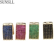 SUNSLL nueva llegada remache oro cobre 4 Multi colores Zirconia cúbica piedra única calle cuadrado aros para mujeres Brincos(China)