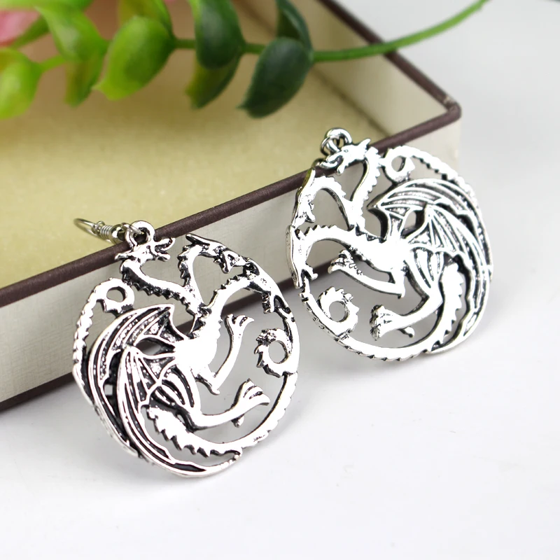 

New Earring Game of Thrones Song of Ice and Fire Round Dragon Pendants Ear Ring Accessories for Women Female Fashion Gift