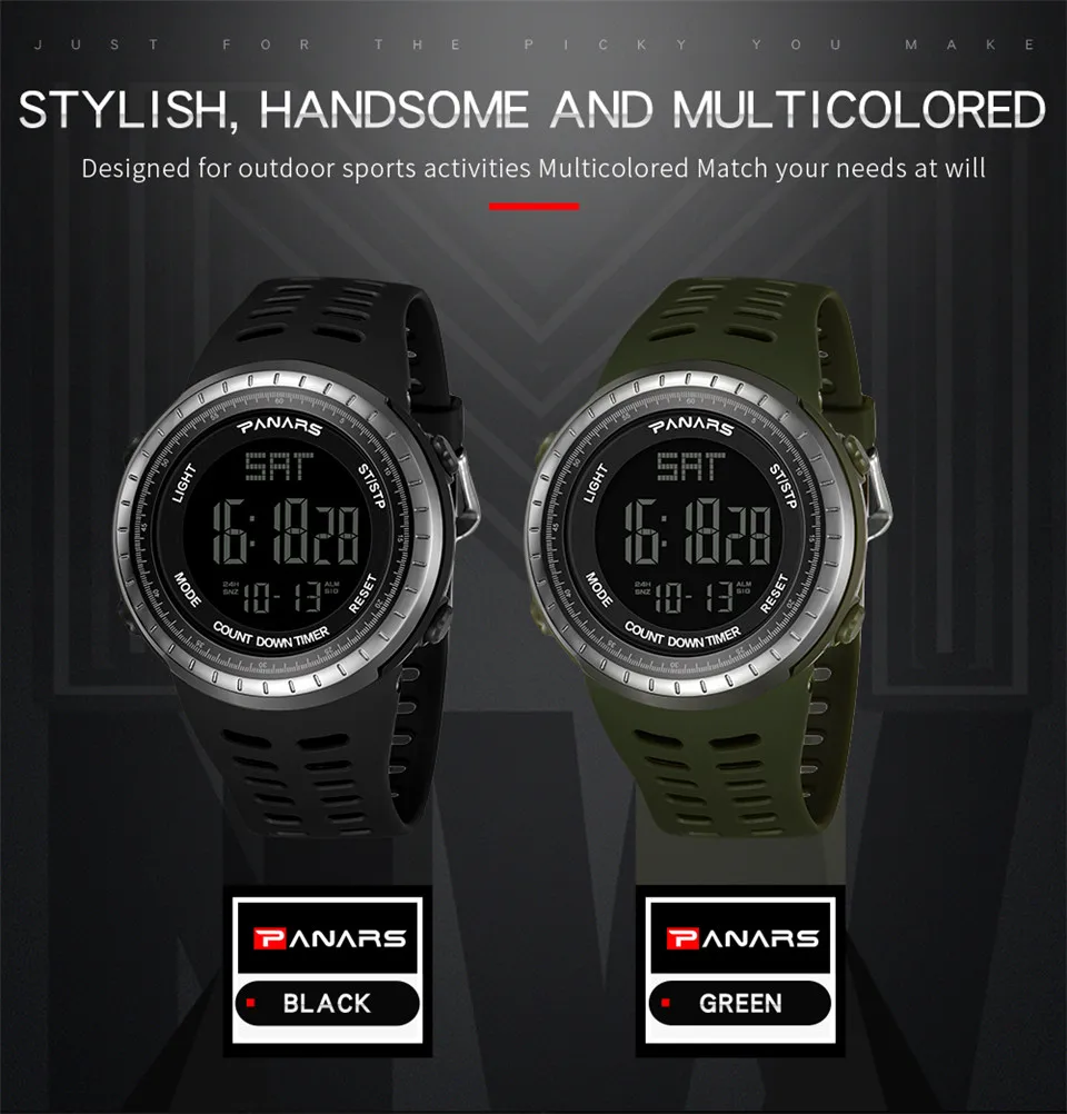 PANARS Brand Men's Watches LED Digital Watch Men Wrist Watch Black Alarm 50m Waterproof Sports Watches For Men Relogio Masculino (3)