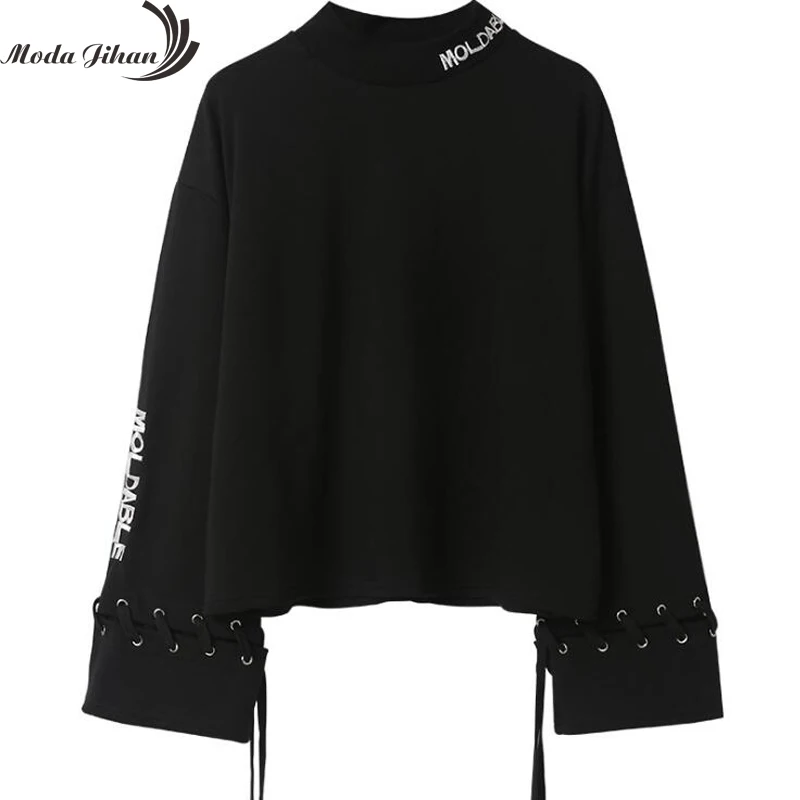 

Moda Jihan Women's Pullover Harajuku Sweatshirts Loose Sweatshirt Chic Tops Long Sleeve Cotton Fall Pullovers Embroidery Bandage