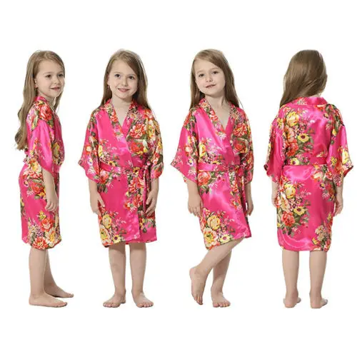 Новые детские модные халаты с длинными рукавами и цветочным рисунком для девочек пижамы для маленьких девочек Детская шелковая хлопковая одежда для сна с цветочным принтом