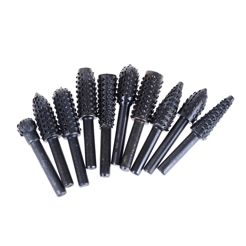 10PCS Black Wood Drills Rotary File For Dremel Tool Mini Drill Bit Set Cutting Tools For Woodworking Knife Wood Carving Tools