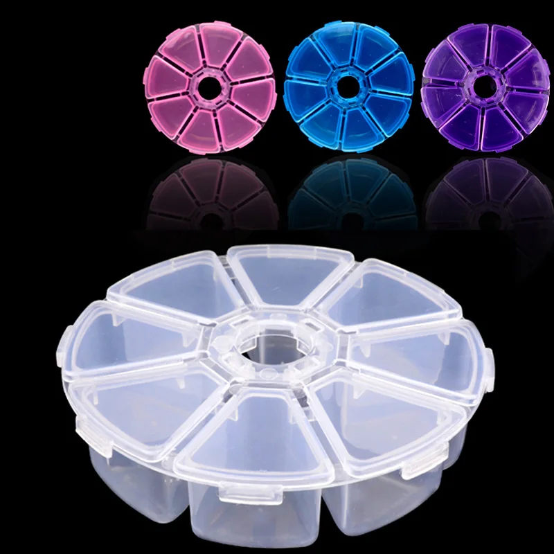 

1Pcs Mini 8 Slots Empty Nail Art Rhinestones Gems Plastic Box Round Storage Case Jewelry Beads Makeup Accessories Organizer