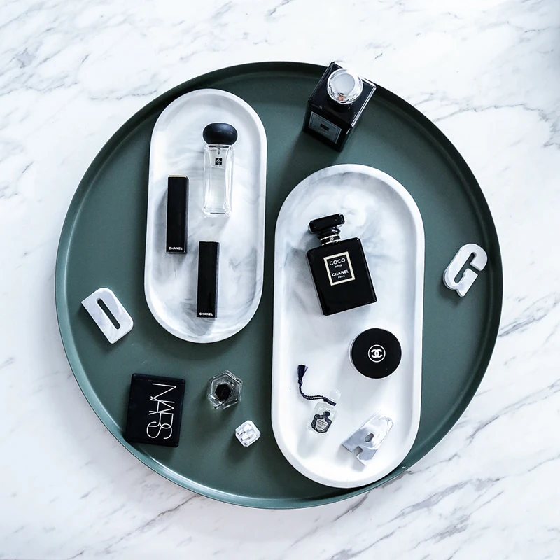 

Chic Marble Ceramic Cosmetic Storage Dessert Bread Tray Dish Plate Plates Jewelry Ring Trays INS Luxury Decoration Gift 1PCS