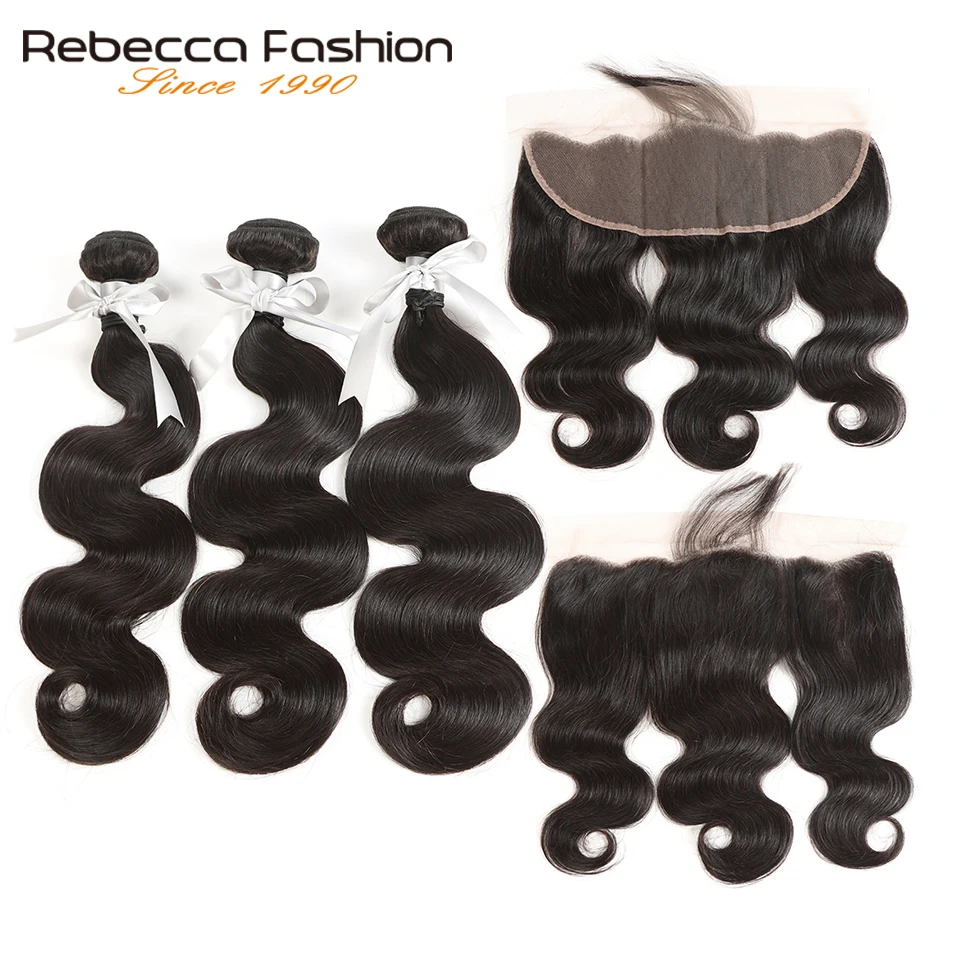 Rebecca Non Remy Malaysian Body Wave Human Hair 3 Bundles With Frontal 13x4 Lace Frontal Closure With Bundles Free Shipping