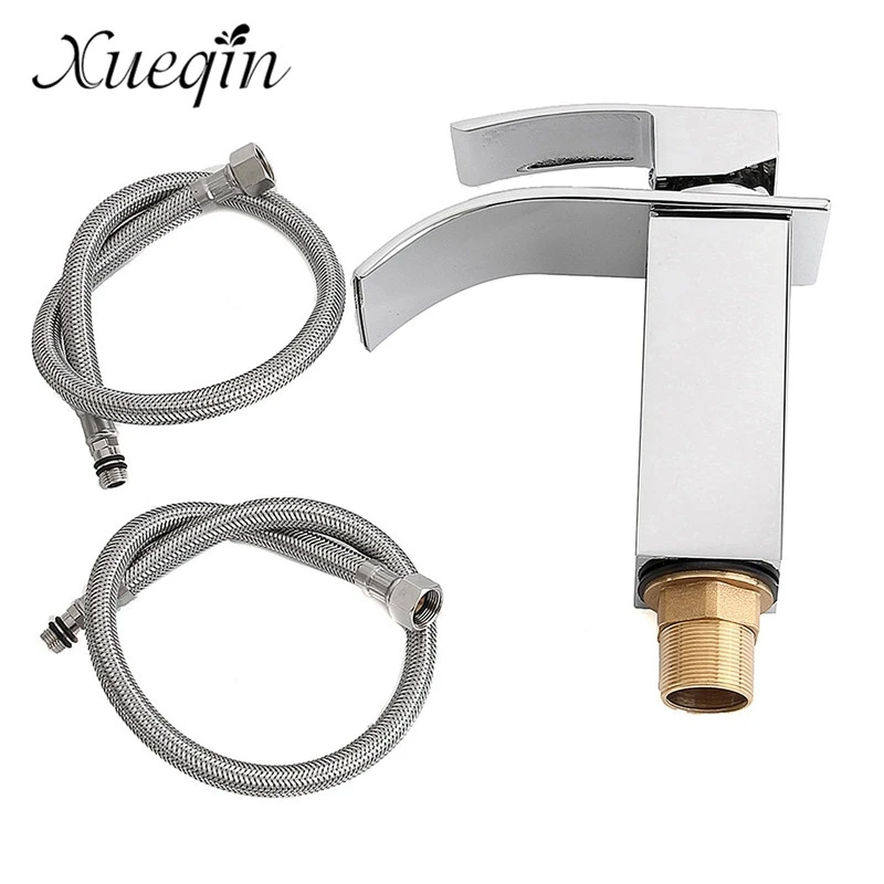  Xueqin Bathroom Waterfall Basin Sink Faucet Chrome Polish Single Handle Single Hole Mixer Tap Deck 