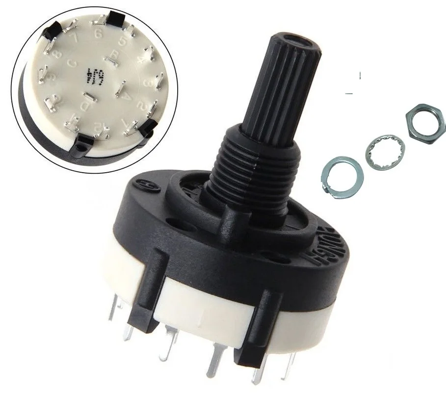 

1pcs AC 125V RS26 1 Pole Position 12 Switch Band Rotary Channel Thread Plastic