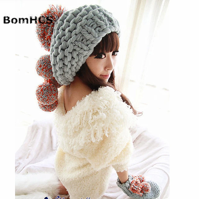 Pompones, gorros holgados, gorros de mujer, conjunto de gorro y