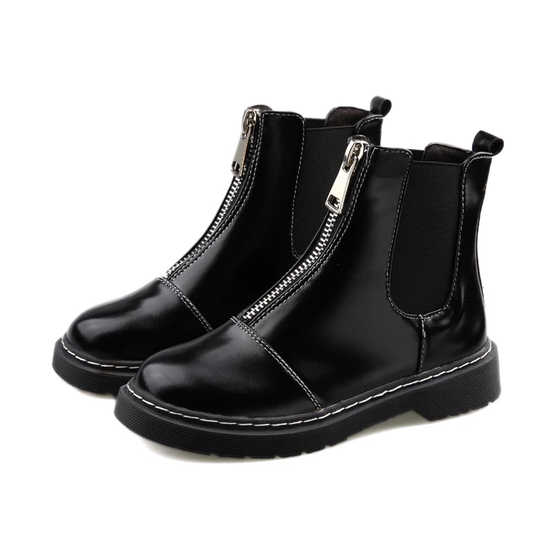 

Women Martin boots 2018 new front zipper patchwork hick bottom short boots riding