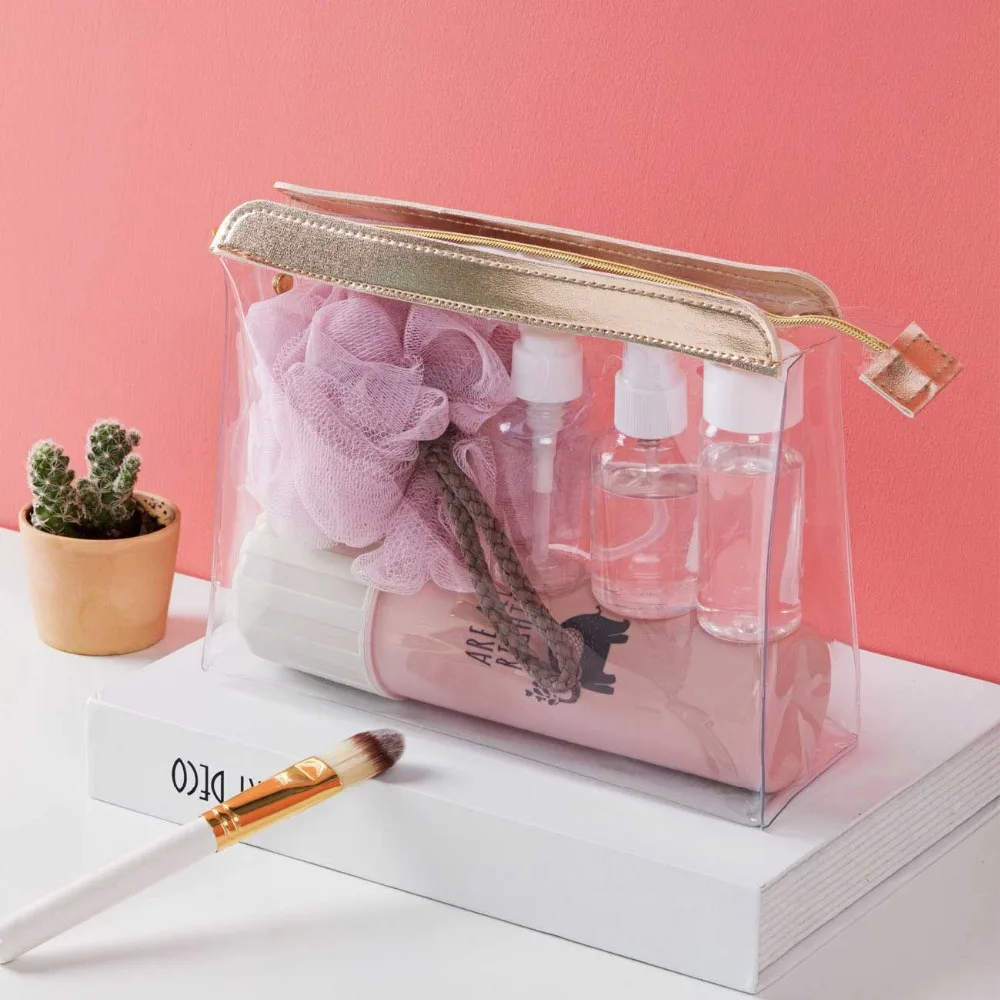 6Pcs Portable Soap Dispenser Set with Toothbrush Case Bath Sponge Travel Packing Shampoo Bottle Container With cosmetic Bag 6Pcs Portable Soap Dispenser Set with Toothbrush Case Bath Sponge Travel Packing Shampoo Bottle Container With cosmetic Bag