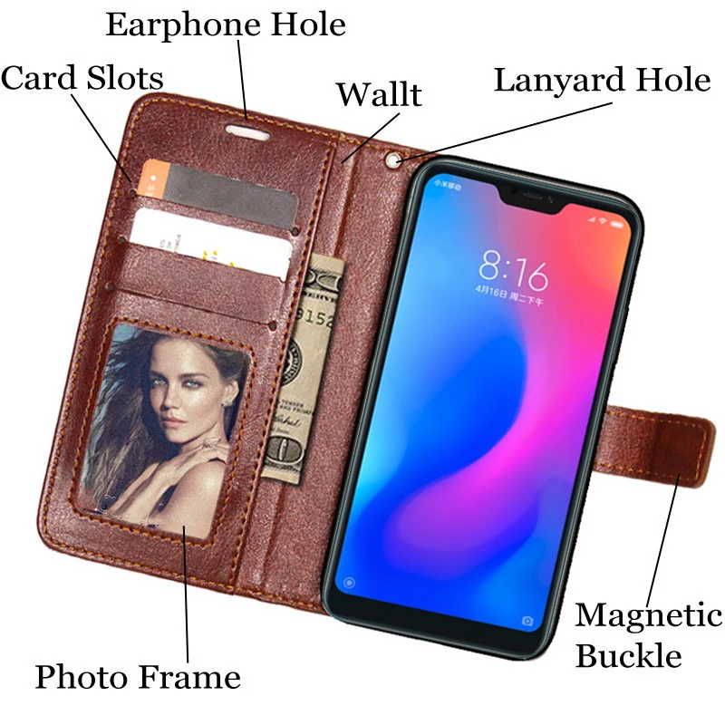 Кожаный чехол книжка для телефона Xiaomi Mi 8 SE A2 6X mix 2S mix2S Pocophone F1 Redmi 6 Plus 6A S2 Note6