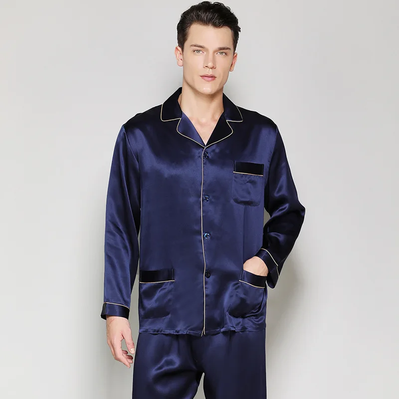 

22 Momme 100% genuine silk pajamas sets for Male Long sleeve winter quality sexy homewear noble simple silk pijamas men